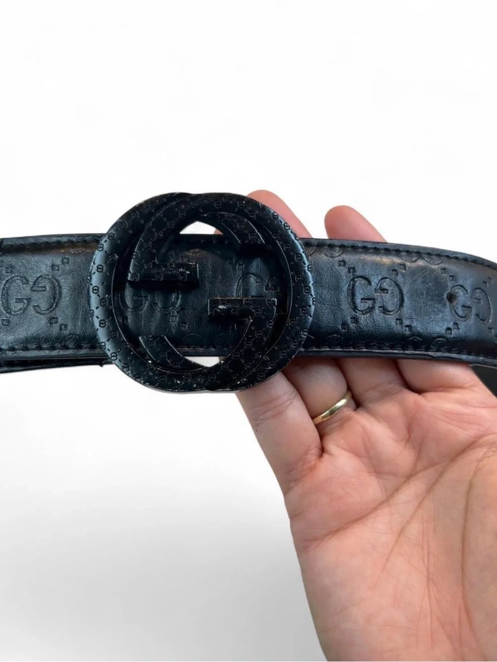 Black Leather Designer Logo Belt